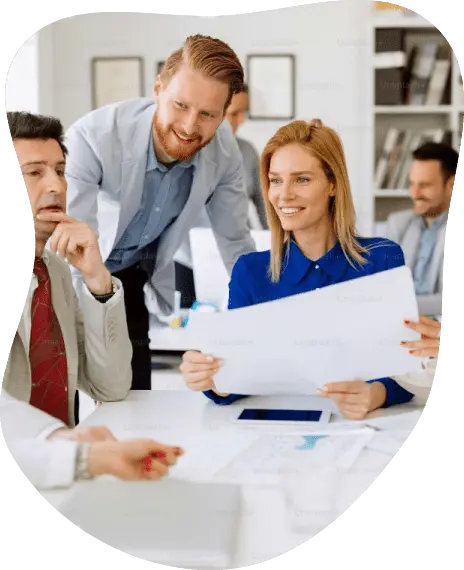 Professional colleagues collaborating on a project during a business meeting